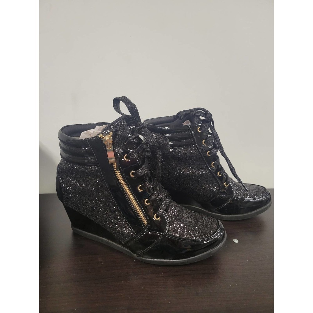 Black sparkly Wedge boots 8.5